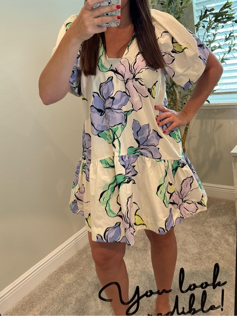 Target White Floral Drop-Waist Mini Dress with Lavender and Mint Print